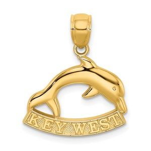 14k Yellow Gold Travel KEY WEST Small Dolphin Nautical Necklace Charm Pendant